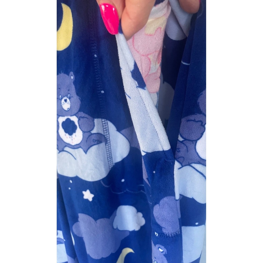 Care Bears Velour Pajama Pants Pockets Womens Size L Blue Clouds Moon Stars Cozy - Picture 8 of 9